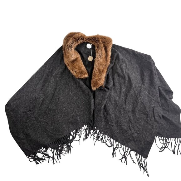 J Crew Cape Womens One Size Wool Faux Fur Collar Shawl Poncho Wrap H3797NWT - Picture 1 of 10